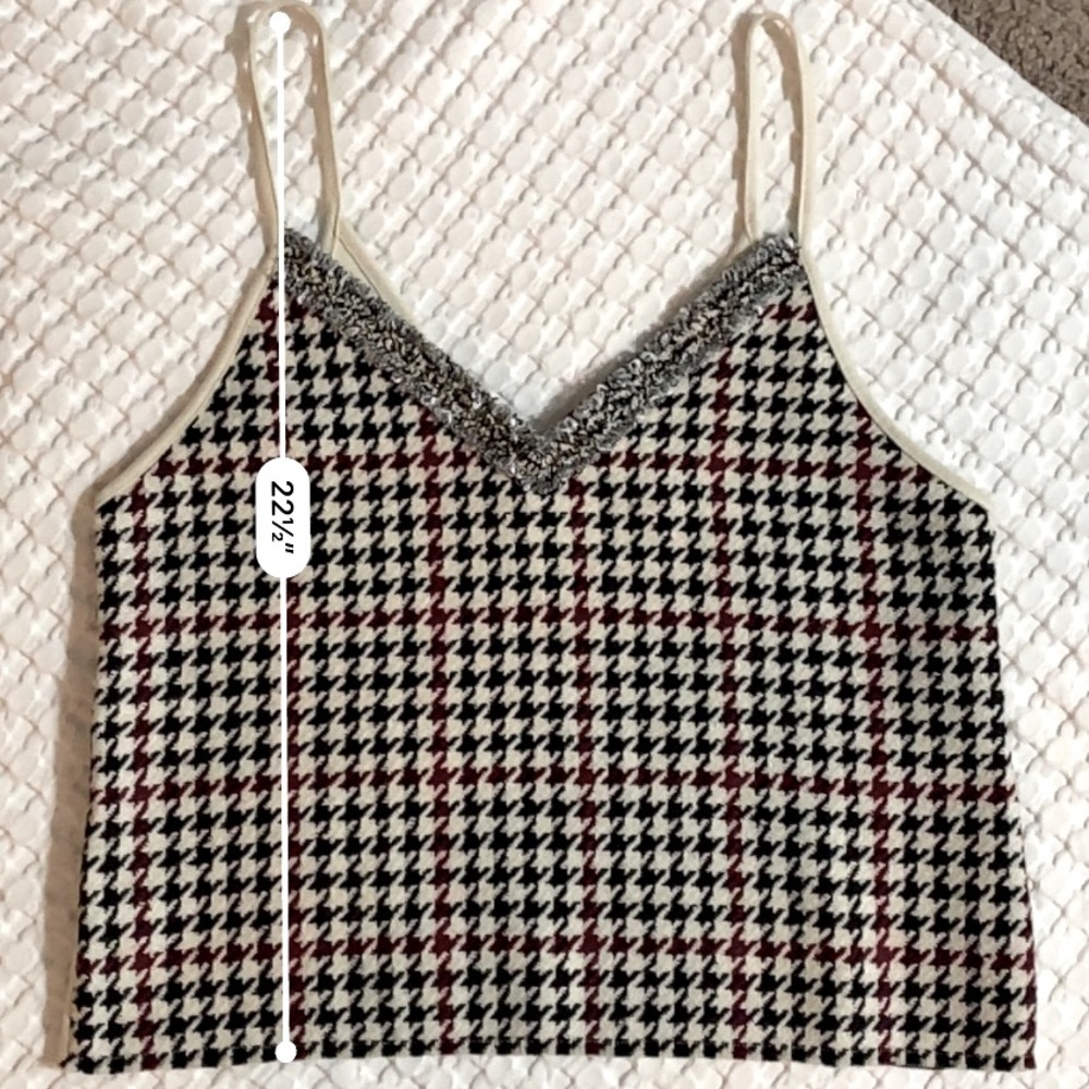 Zara Houndstooth Plaid Checked Tank Camisole Size Large Red,Cream,Black - Picture 4 of 7